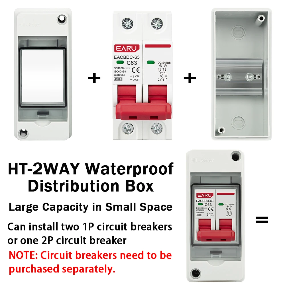 HT-2 IP65 impermeabile distribuzione interruttore scatola pannello installazione 2 vie PC plastica ABS esterno elettrico MCB scatola di giunzione solare