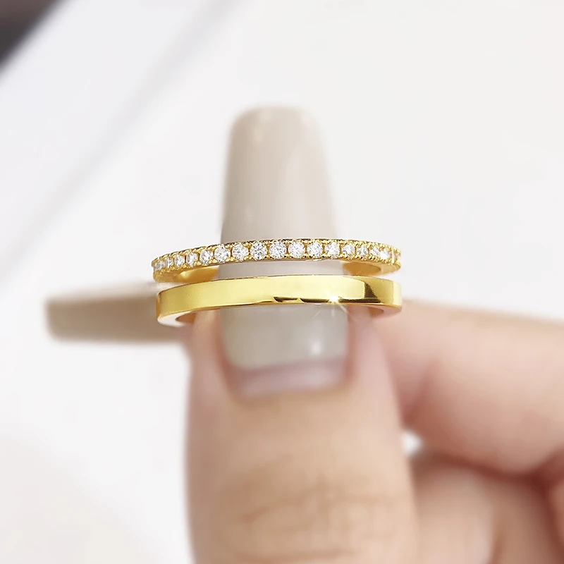 

DWJ Real Moissanite Diamond Round Double Layered Ring For Women 925 Sterling Silver Engagement Wedding Luxury Fine Jewelry