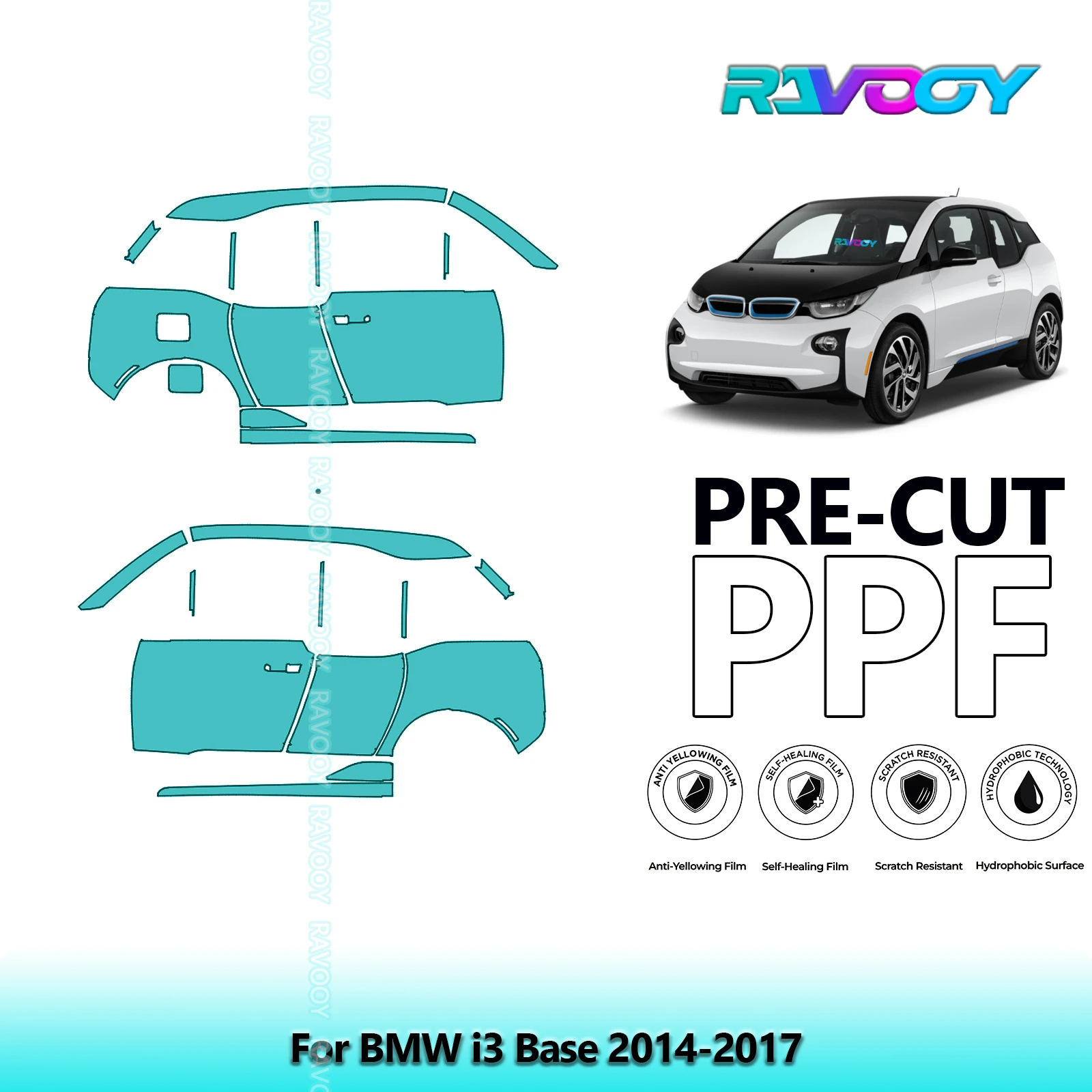 

For BMW i3 Base 2014-2017 8.5mil Clear Matte Pre-Cut PPF Door & A/B Pillar Kit TPU Paint Protection Film Set