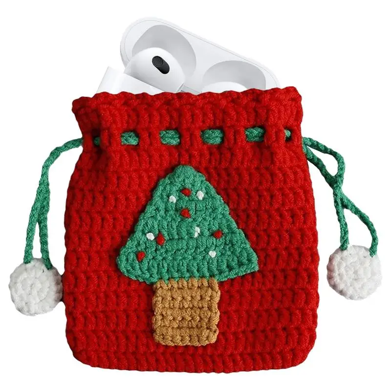 Cute Wallet Coin Pouch Christmas Santa Claus Drawstring Small Wallet Knitting Woven Coin Purse For Small Items Coin Headphones