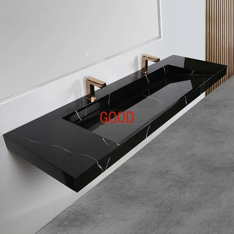 

Public Bathroom Sinks Black Color Commercial Bathroom Double Sinks with Countertop