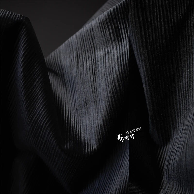 Woolen Pleated Fabric Black Striped Texture Creative Stiff Jacket Art Designer Cloth Apparel Sewing Maters Polyester Material