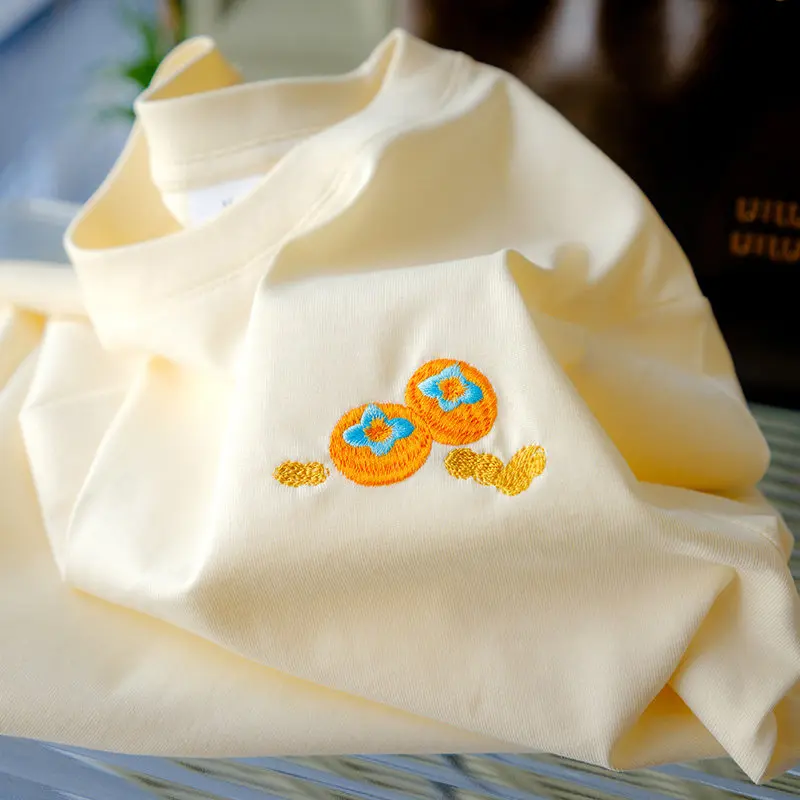 Women's Unisex Short Sleeve T-Shirt 100% Cotton Embroidered Good Vibes New Arrival 2026 White Oversized Loose Fit Couples Wear