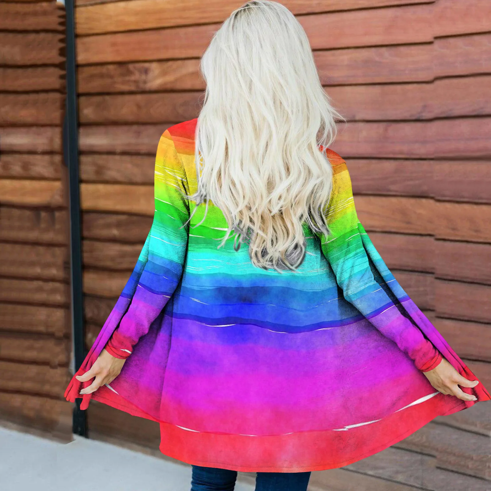 Tie dye coat for women in spring and autumn loose and fashionable long sleeved 2024 new comfortable casual cardigan WL2