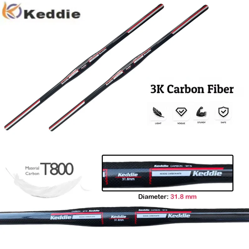 Manillar KEDDIE de Fibra de Carbono para Bicicleta de Montaña, 31.8mm Recto, 600-780mm, Piezas para Bicicleta