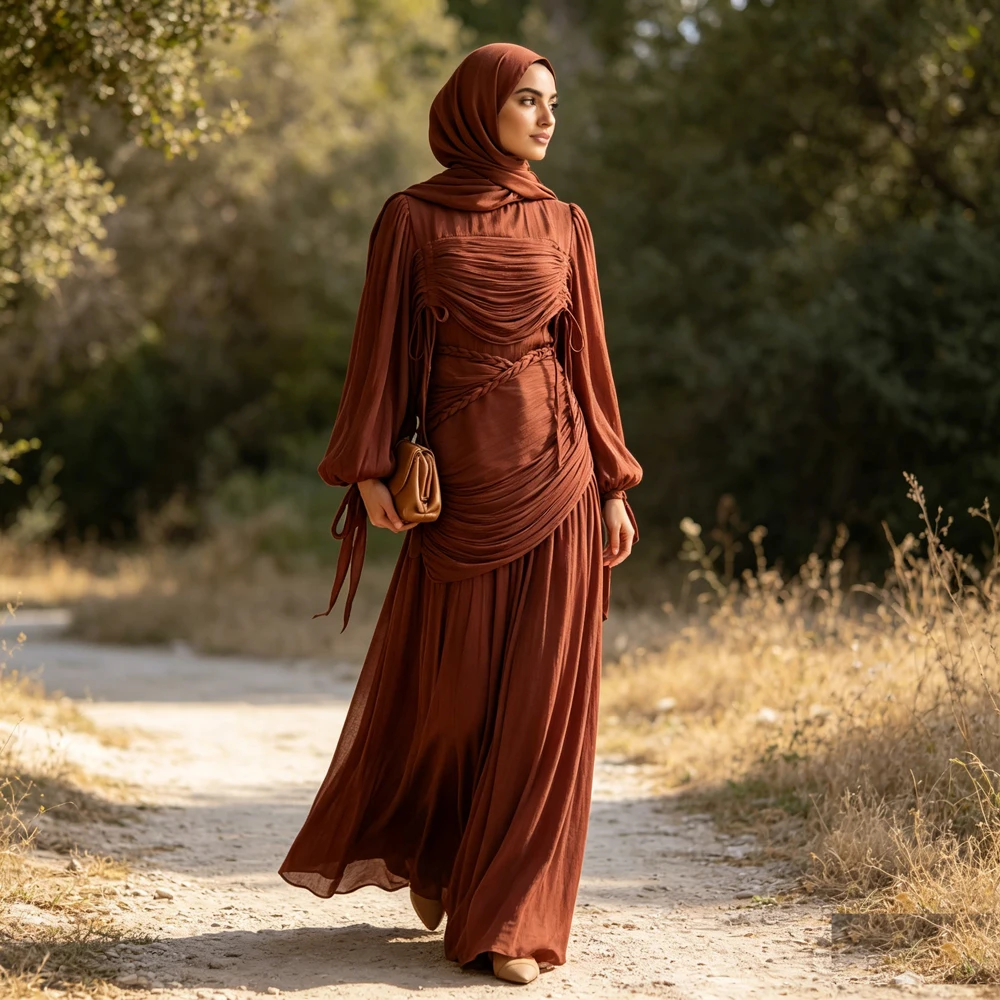 

Luxury Dubai Abaya Crepe Jalabiya Women Muslim Long Maxi Dress Turkey Fashion Kaftan Eid Modest Robe Islam Casual Outfit Party