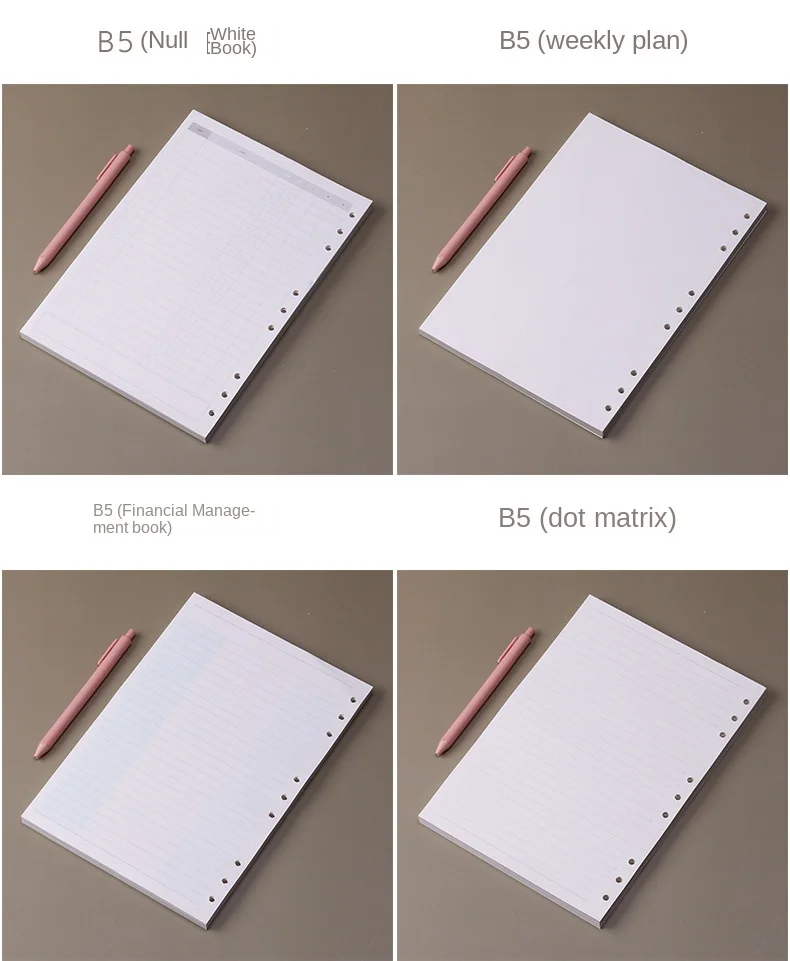 B5 Loose Leaf 9 Holes Notebook Refill Spiral Binder Inner Page Weekly Monthly To Do Line Dot Grid Inside Paper Stationery