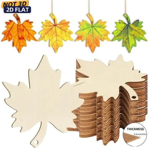 Wooden Autumn Decorations Painting,12pcs Unfinished DIY Blank Unfinished Maple Leaf Ornaments for Home Harvest Crafts,Wood Decor