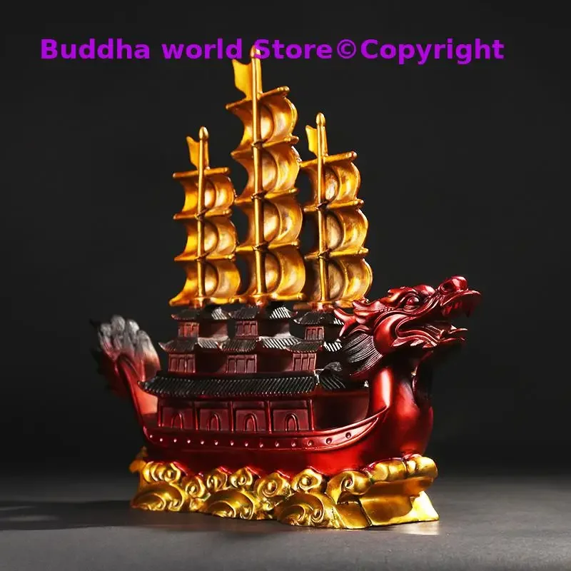 تمثال الحظ السعيد الآسيوي الكبير عالي الجودة لشركة المتجر المنزلي يجلب حسن الحظ نجاح قارب التنين تمثال التميمة النحاسي