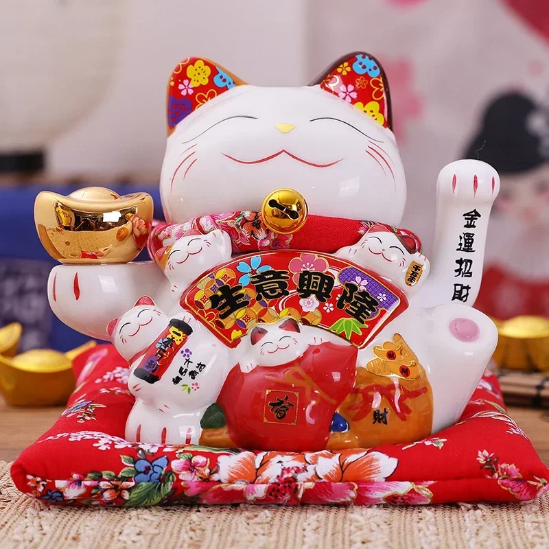 7.5inch Ceramic Beckoning Cat Maneki Neko Ornament Feng Shui Decoration Swing Lucky Cat