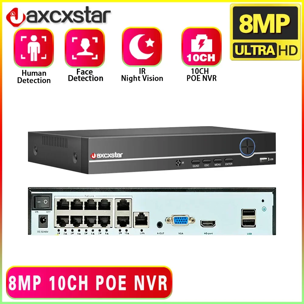 

10CH 8MP/5MP/4MP/1080P Face PoE NVR CCTV VIdeo Security Surveillance System For PoE IP Camera Video Recorder Audio Input 8CH 4K