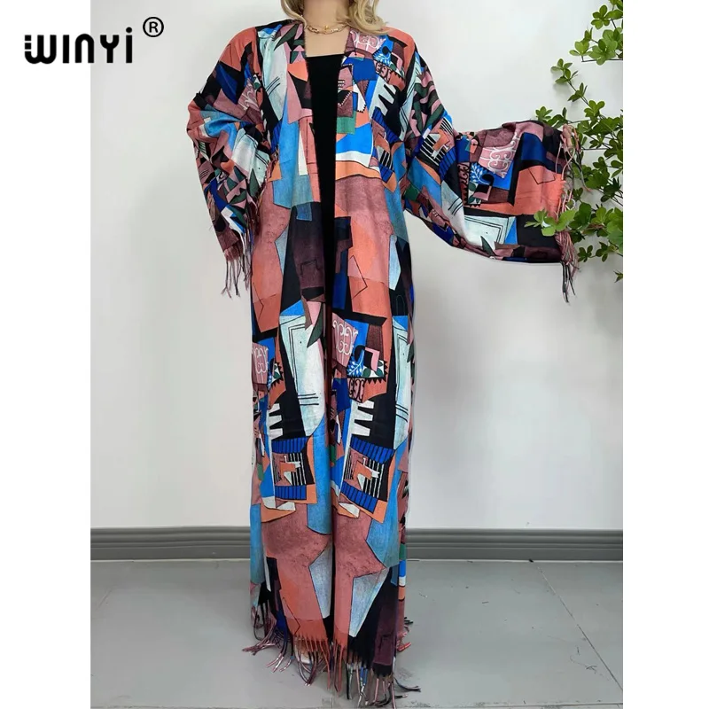 WINYI 2021 Europe winter Women Cardigan stitch sexcy Boho Maxi African Holiday Batwing Sleeve kaftan kimono