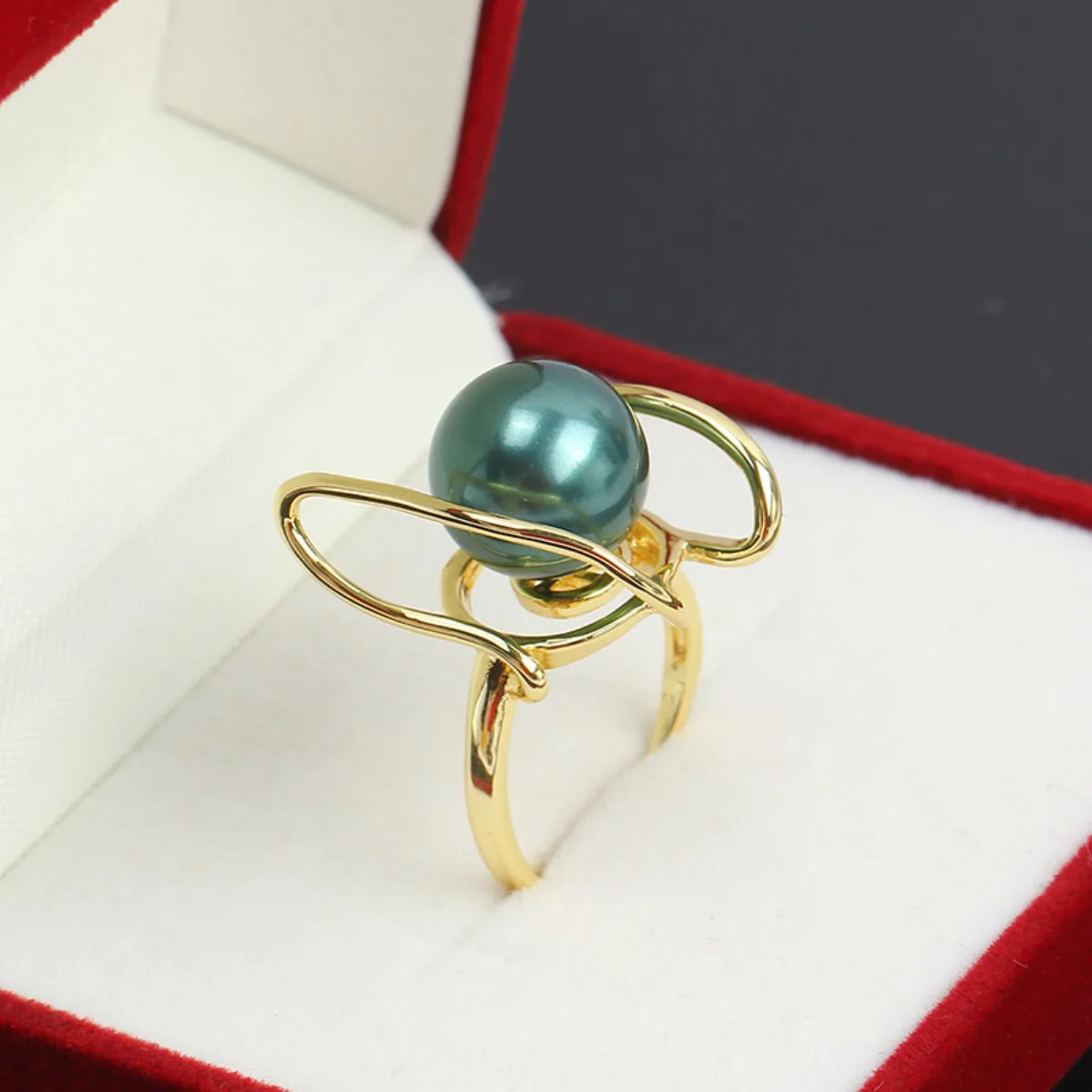 Brass 14K Gold Irregular Micro Pave CZ Adjustable Ring Bezel Blank For Women DIY Findings For Pearl Ring Jewelry Making Accessor