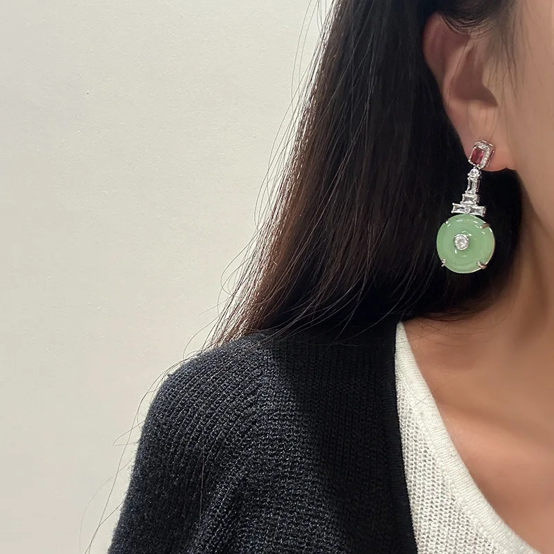 Women Hetian Jade Ping\'an Buckle Jade Earrings 2024