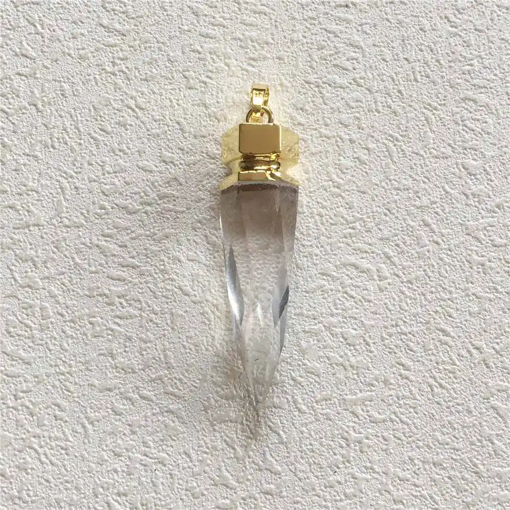 FUWO Wholesale Natural Crystal Quartz Spike Pendant,Golden Plated Pendulum Semi Precious Stone Jewelry Accessories 5Pcs PD085GW