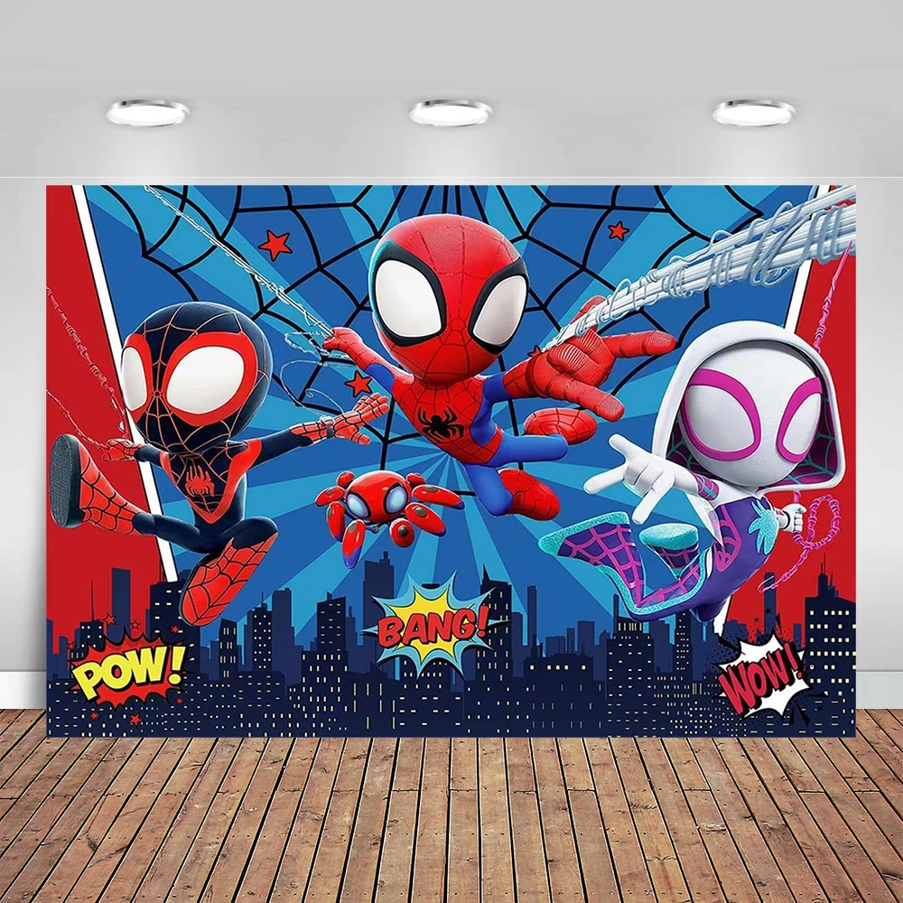 Marvel Spiderman Backdrop Party Decoration Spider Man Backgroud Birthday Baby Shower Cloth Supplies Kids Photography Backdrop