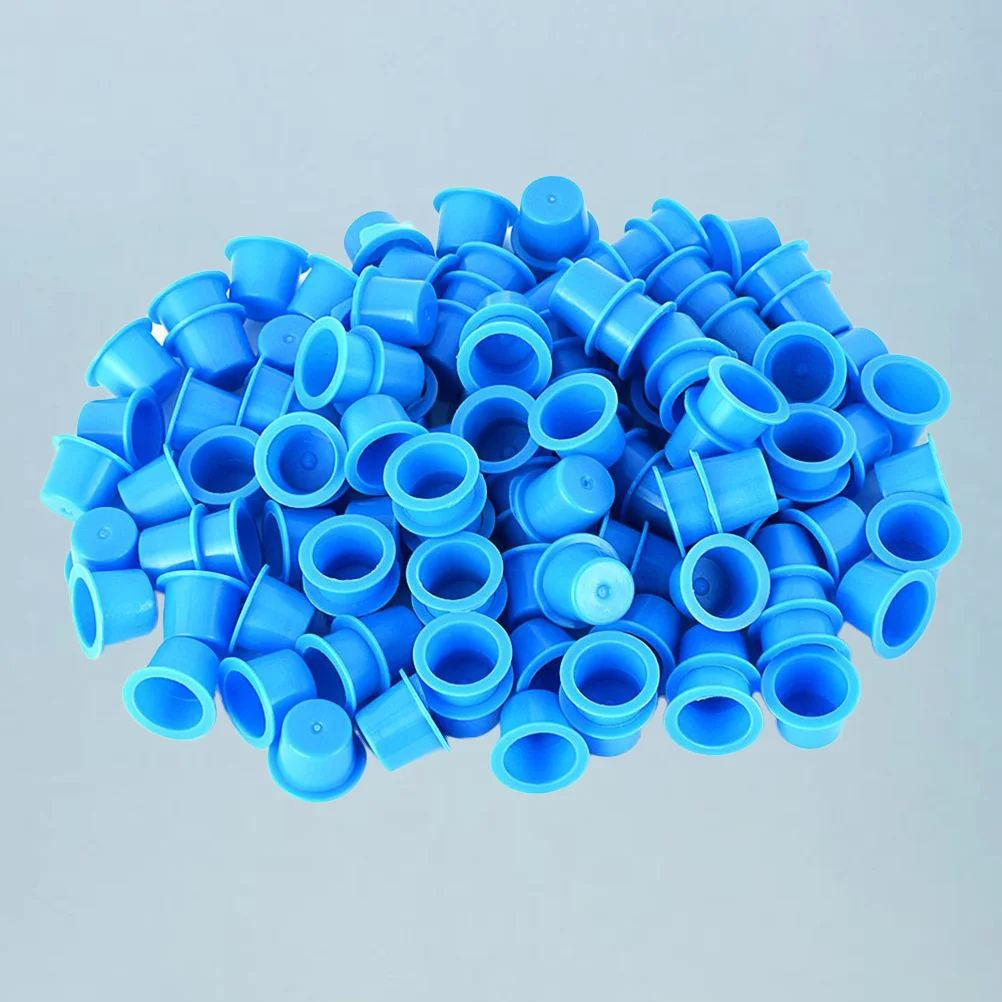 

100Pcs Clear Ink Caps Makeup Eyebrow Tattoo Pigment Containers Size M Blue Disposable Kits for Quick Use Cups Supplies