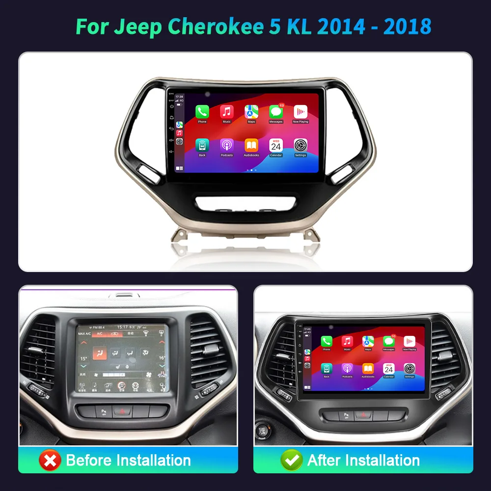 Android 14 For Jeep Cherokee 5 KL 2014-2018 Car Radio 4G GPS Stereo Navigation Wireless Bluetooth Carplay Stereo Touch Screen