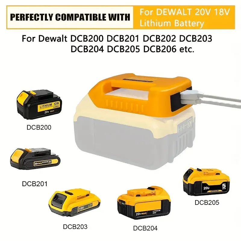 USB And Type-C Clamp Holder Belt Converter For Dewalt 20V 18V DCB200 DCB202 DCB203 Li-ion Battery Fast Charger Rack Adapter