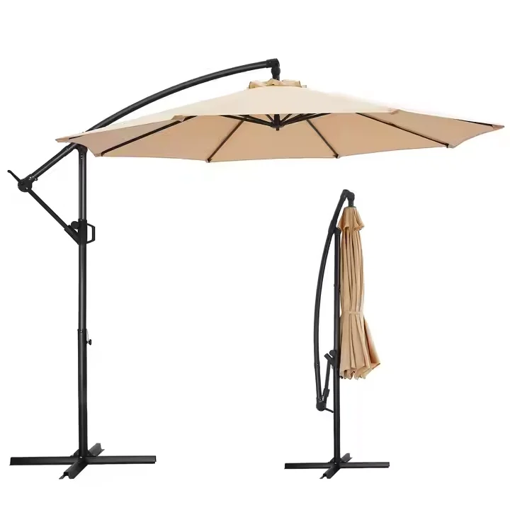 New Arrival Customized Logo Foldable Curvy Cantilever Banana Beach Umbrella With Water Base