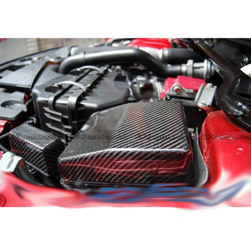 لـ Mitsubishi Lancer Evolution EVO X - غطاء صندوق الصمامات لمقصورة المحرك من ألياف الكربون وغطاء البطارية (جزء التعديل)