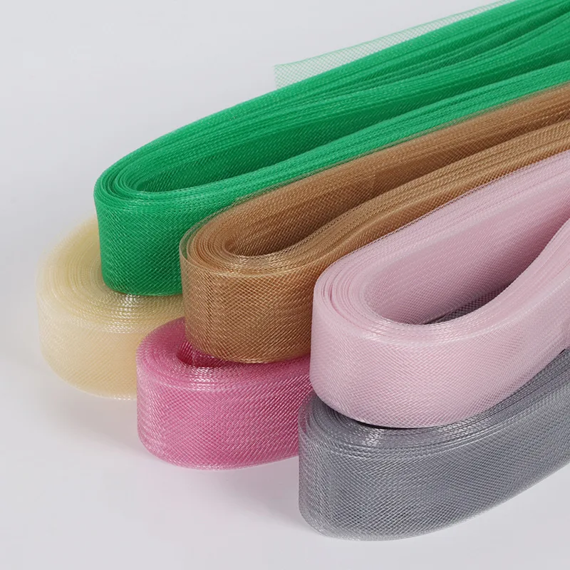 

15-40mm 50 Yards Colorful Rolled Soft Polyester Horsehair Wedding Dress Shaping Fishbone Net Dress Ponytail Nylon Skirt Support