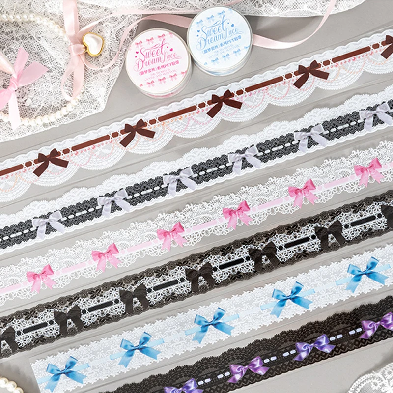 

Mr. Paper, 6 Styles, 200cm/roll, PET Lace Bow Tape, Scrapbook Collage Base Decoration Girl Handmade Sticker Tape