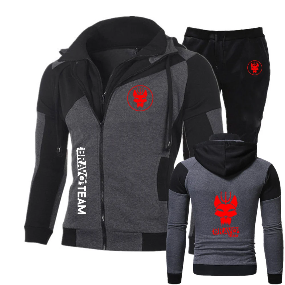 2025 Spring And Autumn Men's Bravo Team Symbol Seal Team Logo Print Multiple Zippers Personality Hoodies Pants Suits