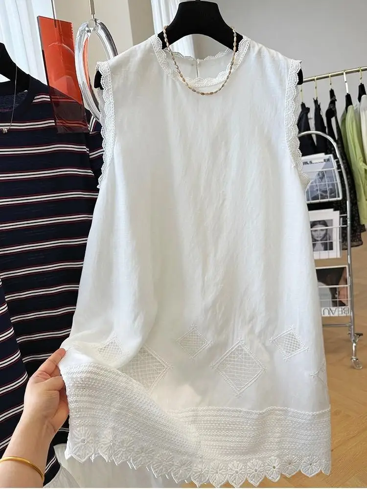 فستان نسائي صيفي بدون أكمام فستان كاجوال فضفاض برقبة دائرية تي شيرت بألوان متباينة