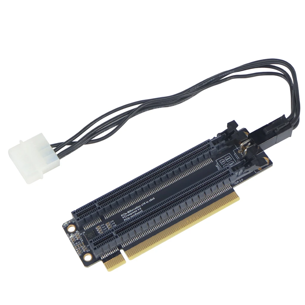 PCI-E 4.0x16 1 إلى 2 بطاقة التوسع Gen4 بطاقة سبليت PCIe-Bifurcation x16 إلى x8x8 فتحات متباعدة CPU4P منفذ امدادات الطاقة مع 20 مللي متر