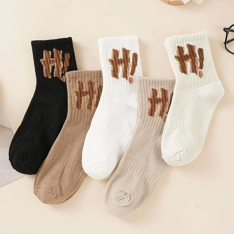 1 Pair Women's High Quality Socks Maillard Alphabet Sports Socks Middle Tube Autumn Sox Female Fashion Girls Trend Socks