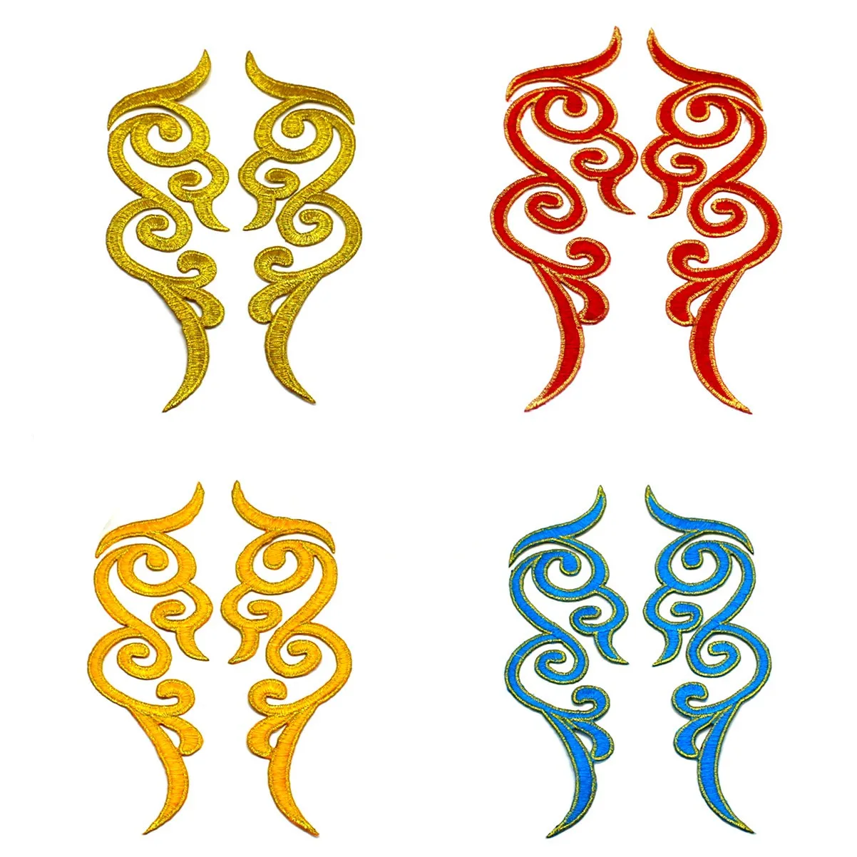 1 paio di ferro su Appliques finiture ricamate in oro abito Cosplay fai da te pizzo Trim Mirrow coppia patch fiore Pad 18cm-5.0cm