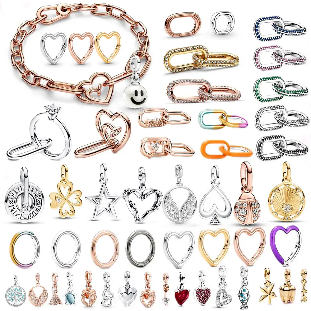 Hot Sale ME Heart Charm Fashion Loved Link pendant Hoops earring bead Fit Bracelet Me Women DIY Jewelry Love Fine Gift Making