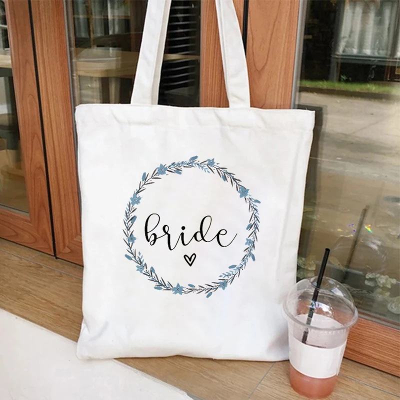 Bachelorette Hen Party Bags Future Team Bride Squad Flower Wreath Graphic Single Farewell Tote Bag Wedding Party Shoulder Bag