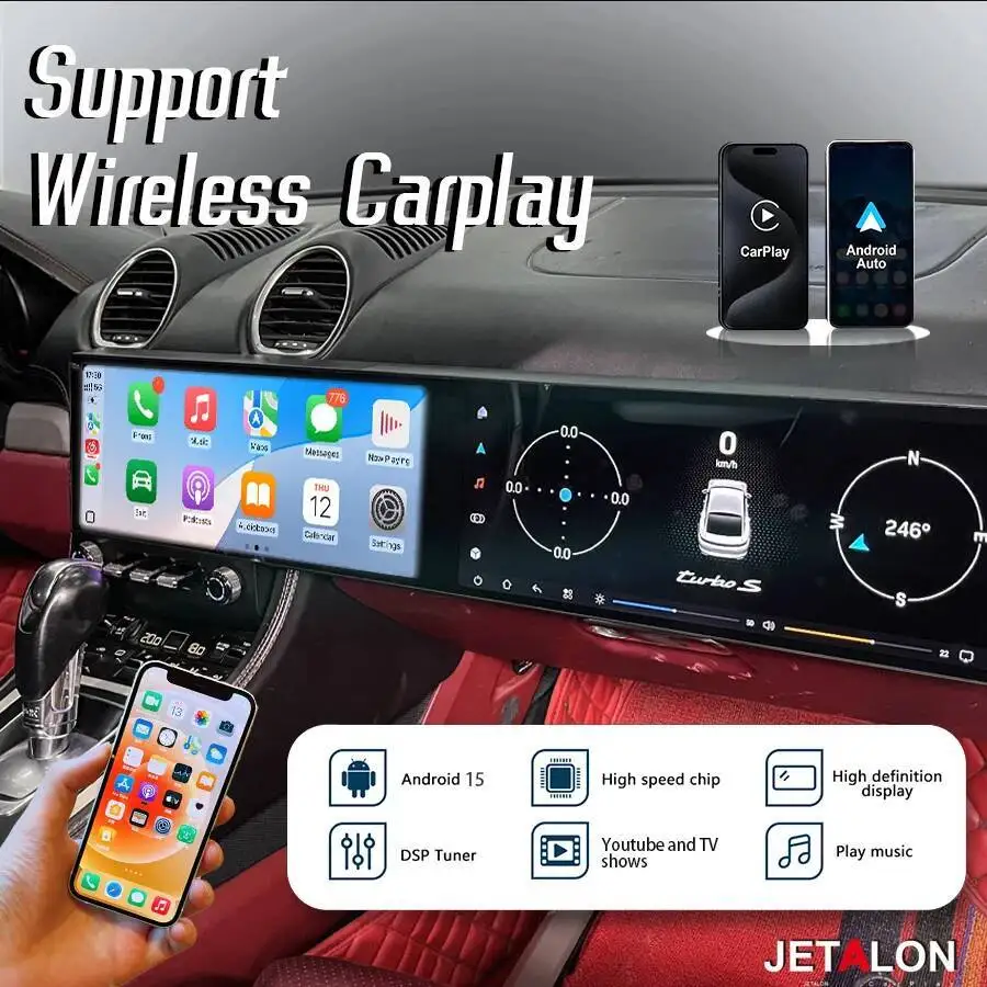 For Porsche 718 Cayman 2016-2023 Dual 12.3inch Screen Media Video Player GPS Navigation Android 15 Car Radio Carplay Auto Stereo