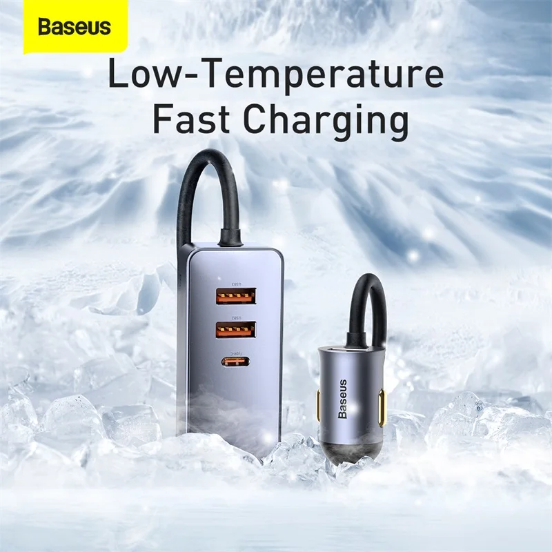 Baseus 120W PPS Multi-port Fast Charging Car Charger With Extension Cord For iPhone 14 Pro Xiaomi USB Type C Car Phone Charger