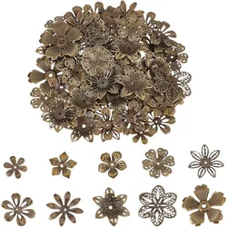 200pcs Flower Spacer Beads 10 Styles Iron Flower Bead Cap Filigree End Caps for DIY Earrings Bracekets Necklace Jewelry
