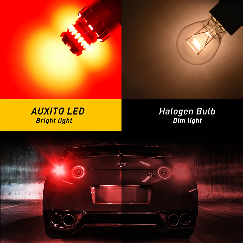 AUXITO-bombilla LED Canbus P21W para coche, lámpara de señal de 12V, luz de marcha atrás trasera de parada, sin errores, color rojo, BA15S 1156, 2