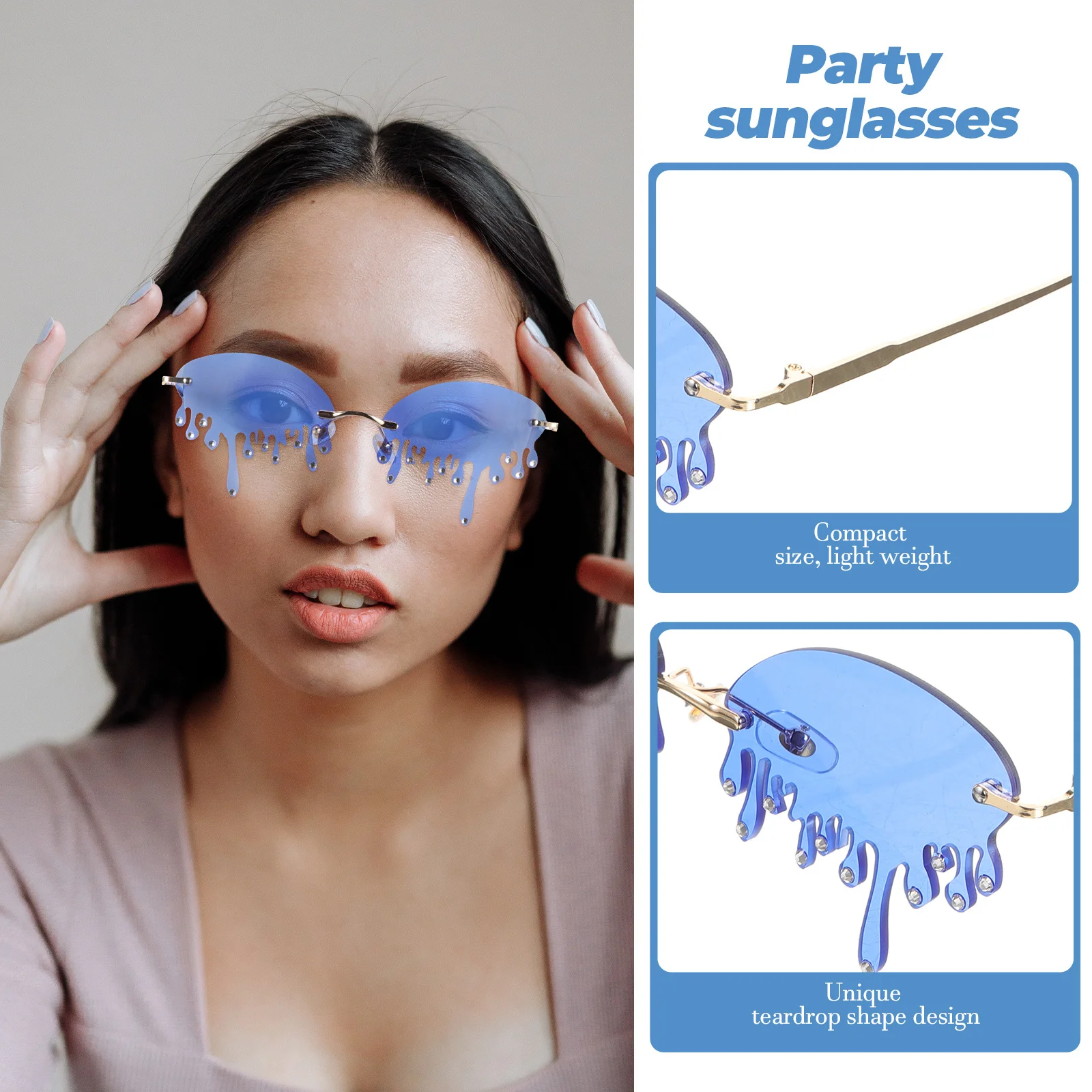 

Rhinestone Teardrop Sunglasses Unique Decorative Party Glasses Funny Lightweight Teardrop Eyeglasses for Women Girls Trendy