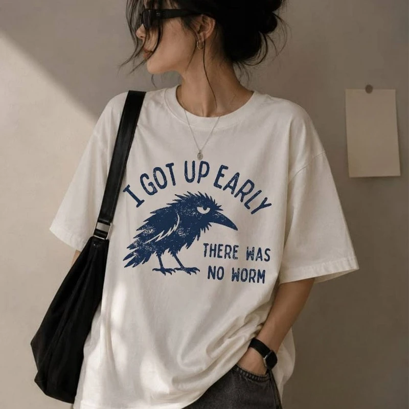 Grumpy Crow Shirt I Got Up Early No Worm Tee Bird Lover Humor T-Shirt Funny Mental Health Shirt Men's Women top tee Streetwear