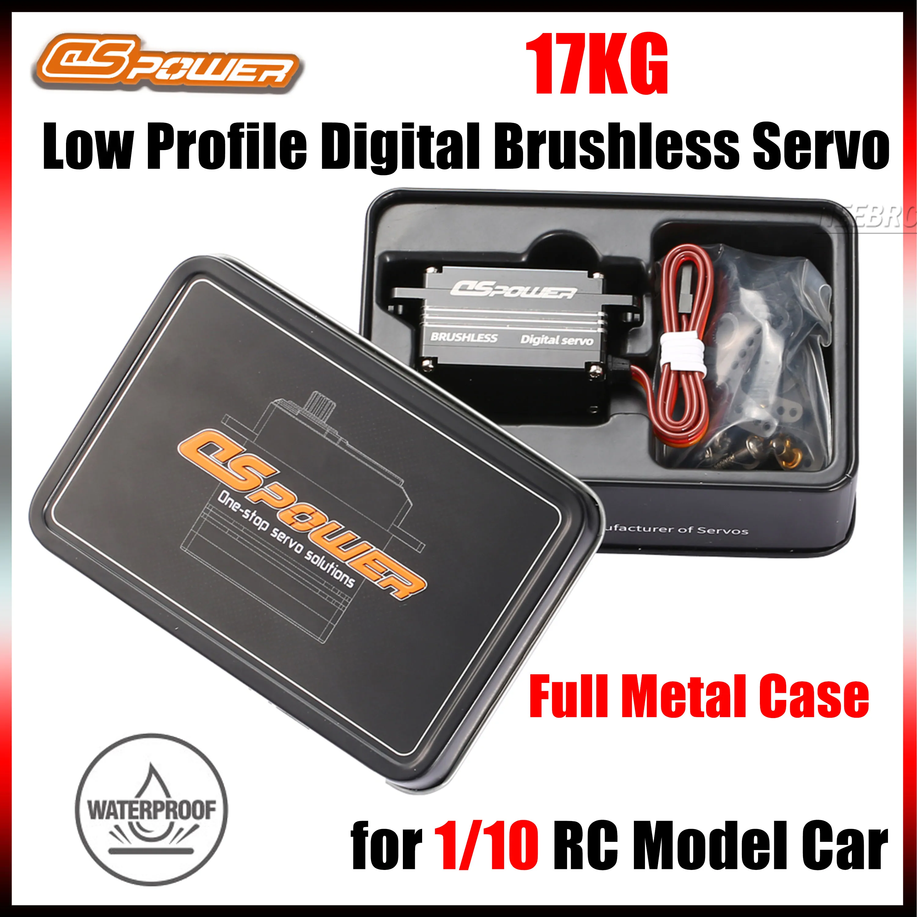 DSPOWER 17KG Low Profile Servo Metal Case Gear Waterproof Digital Brushless Motor 6-7.4V for 1/10 RC Model Boat Car Plane Robot