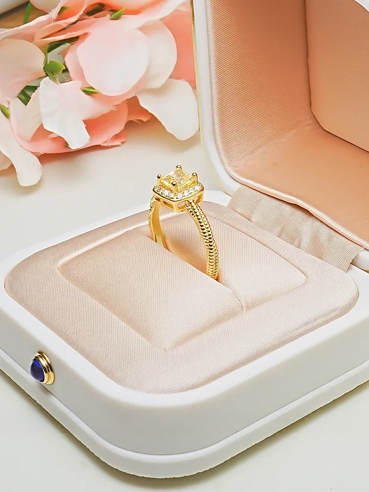 Light luxury 925 sterling silver yellow diamond plated gold ring set with high carbon diamond temperament, niche hot selling