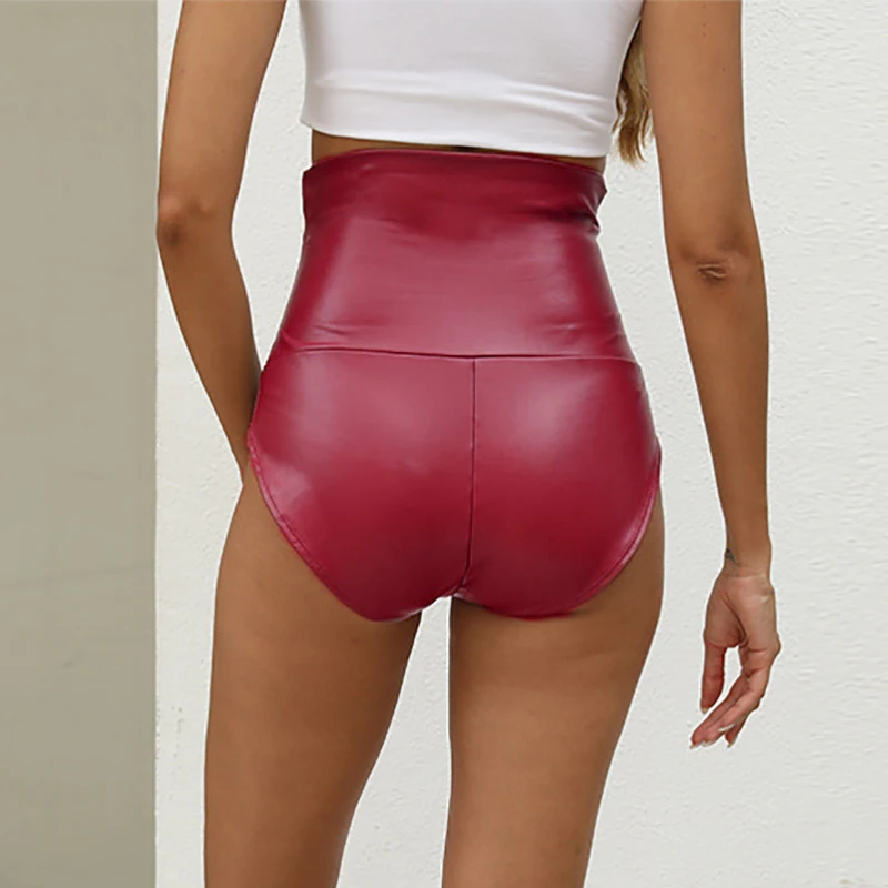 Womens PU Leather High Waist Pants Shorts Outfits Tummy Control Slimming Lift Hip Latex Trousers Streetwear Sheath Shorts 2XL