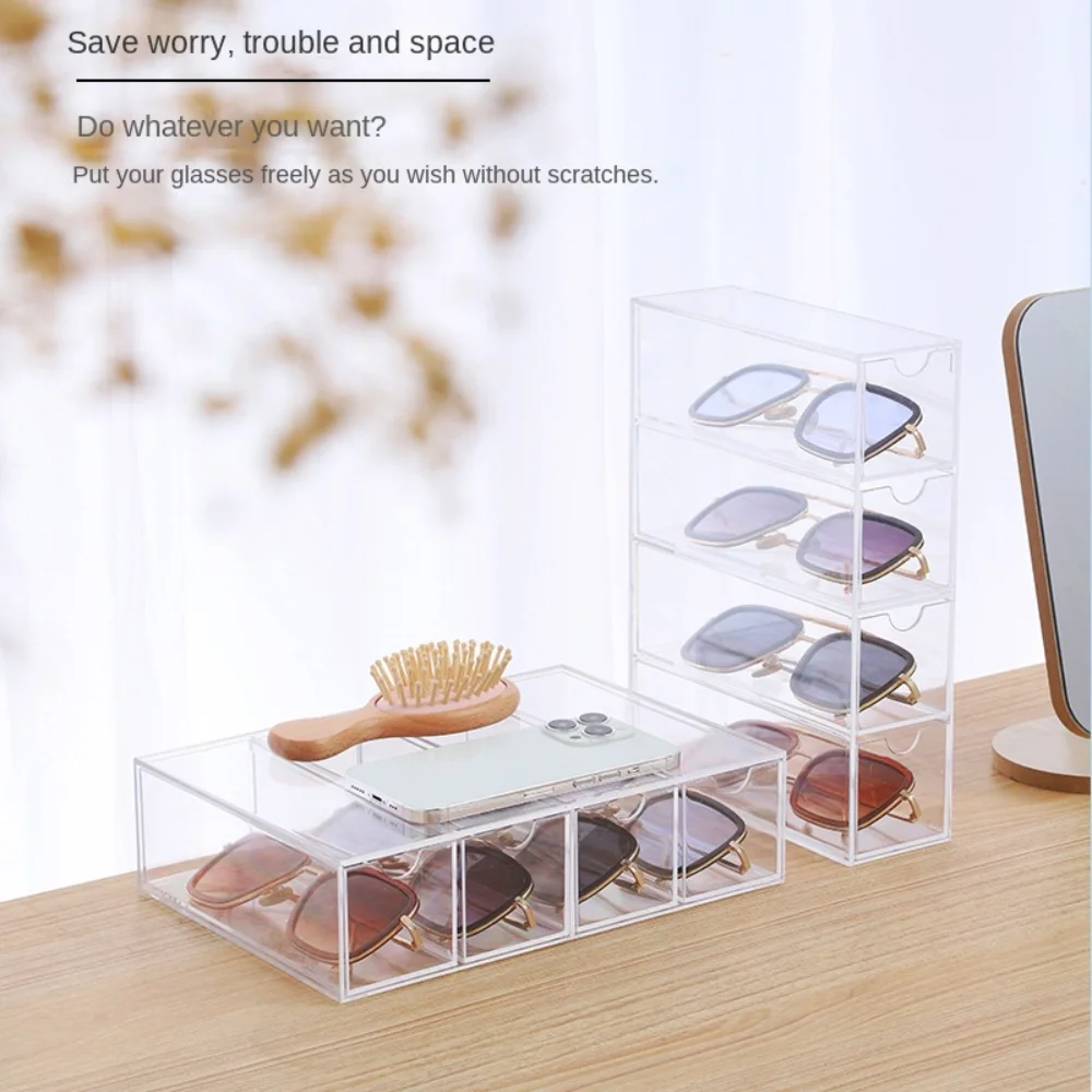 Acrylic Glasses Case Multifunctional Transparent Dustproof Desktop Organizer Creative Drawer Style Display Holder Sunglasses