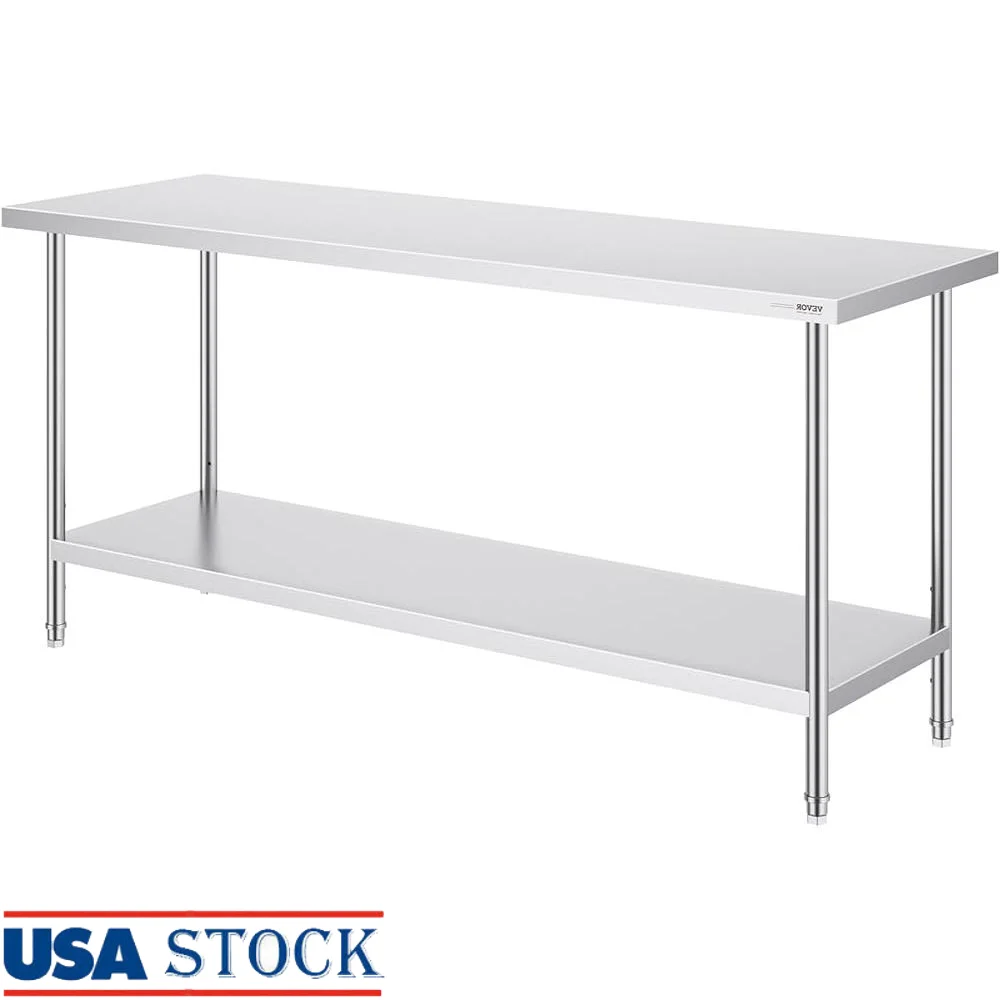 

Heavy Duty Stainless Steel Prep Table Adjustable Height Stainless Steel Worktable Commercial Kitchen Workstation Durable Metal