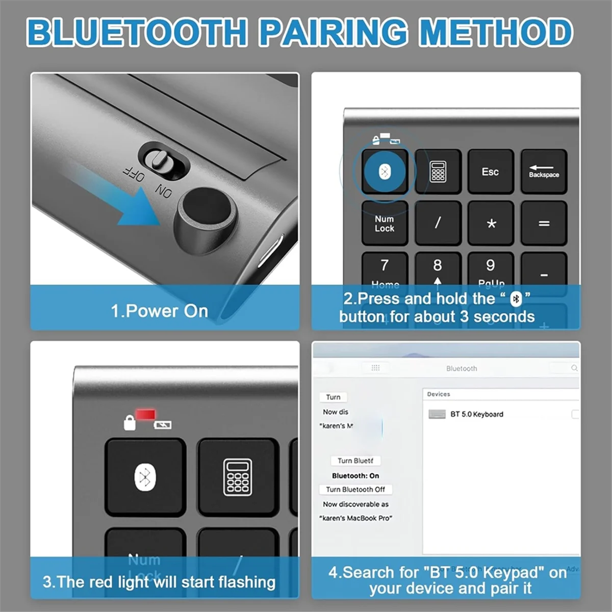 

2025+Номерная клавиатура Bluetooth, беспроводная и проводная USB-клавиатура 2-в-1, перезаряжаемая цифровая клавиатура для ноутбуков, настольных компьютеров