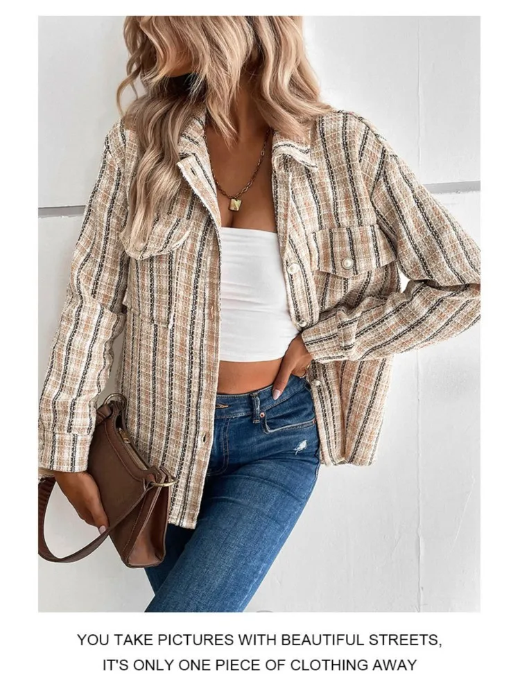 Cardigan Pearl Single Breasted Lapel Plaid Jacket 2026 Autumn And Winter New Women's Fashion Casual Style Jacket Female