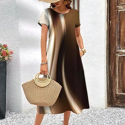 Classy Woman Clothing Simplicity Women's Dresses Colour Clash Short Sleeves Long Dress Party Round Neck Pullover Retro Clothing