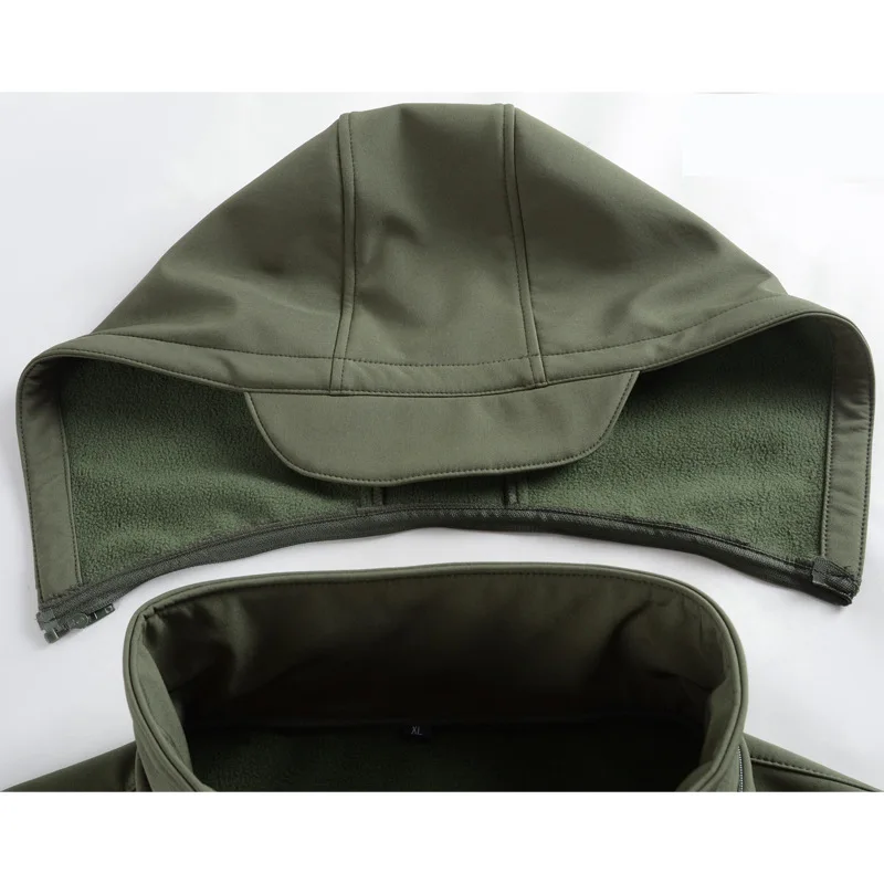 Men's New Softshell Jacket Fleece Lined Waterproof Tactical Windbreaker Removable Hood Coat for Autumn Winter