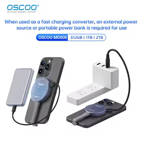 OSCOO M.2 2242 PCIe3.0 Magnetic SSD USB3.2 Gen2 &amp; Type C 10Gbps SSD PD 100W Fast Charging For Iphone 15 Pro/Pro Max Portable SSD